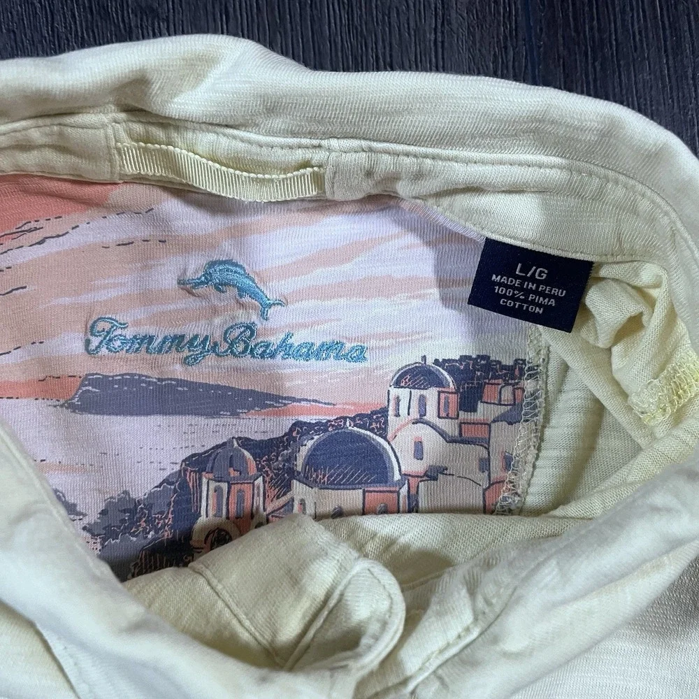 Tommy‎ Bahama Mens Polo Large Butter Yellow Emfielder Blokecore Supima Golf
